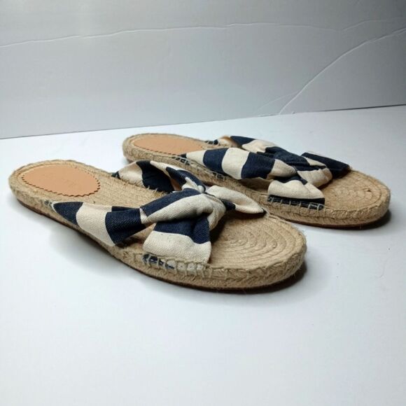 J. Crew Shoes - J. Crew Knotted Navy and White Espadrille Slides